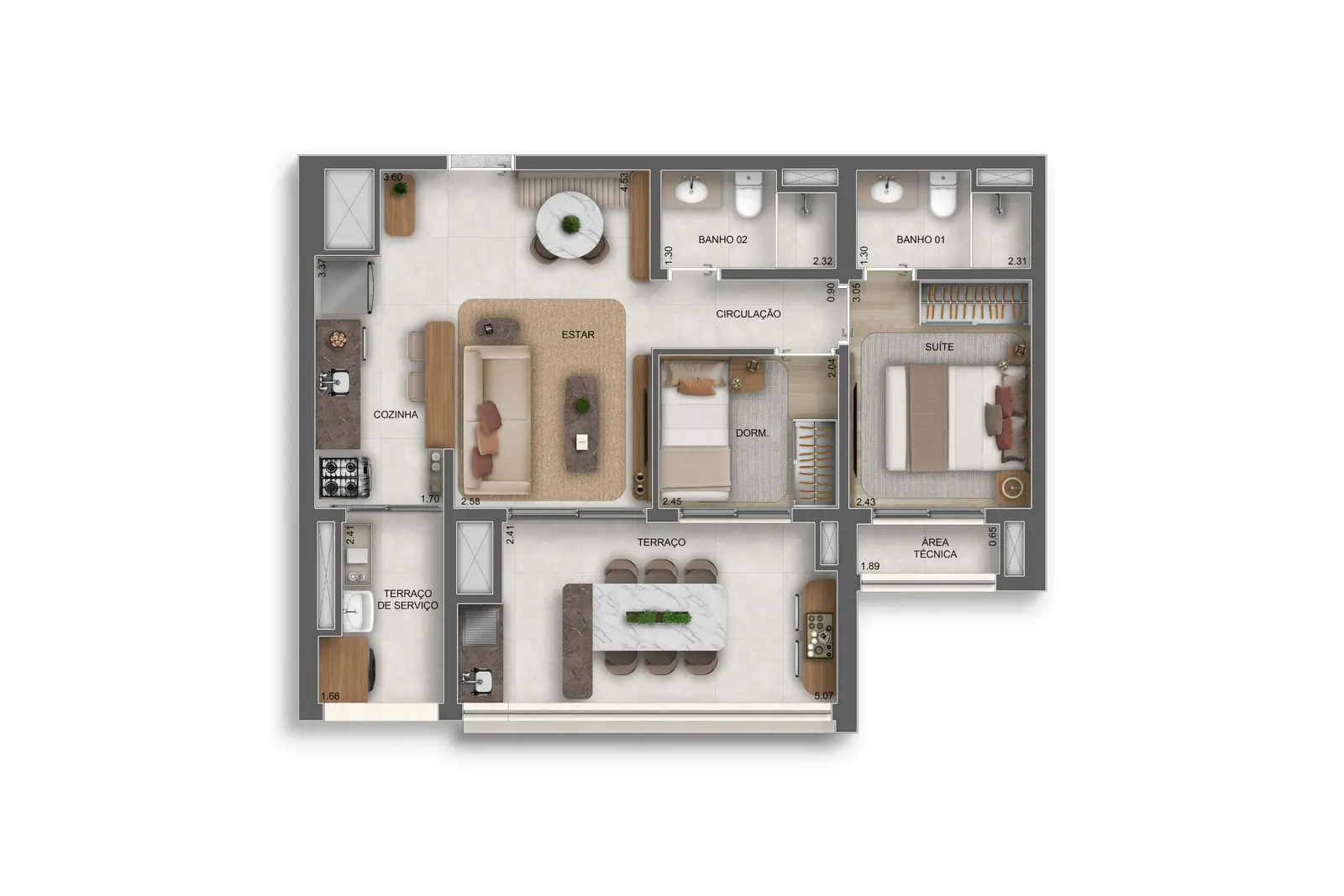 68m² I 2 Dorms. (1 suíte) · Perspectiva artística