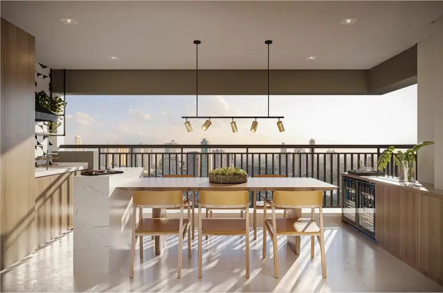 Terraço do apartamento de 69m² · Perspectiva artística