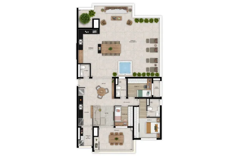 Planta penthouse 3 dorms. (1 suíte) - 194m² · Perspectiva artística