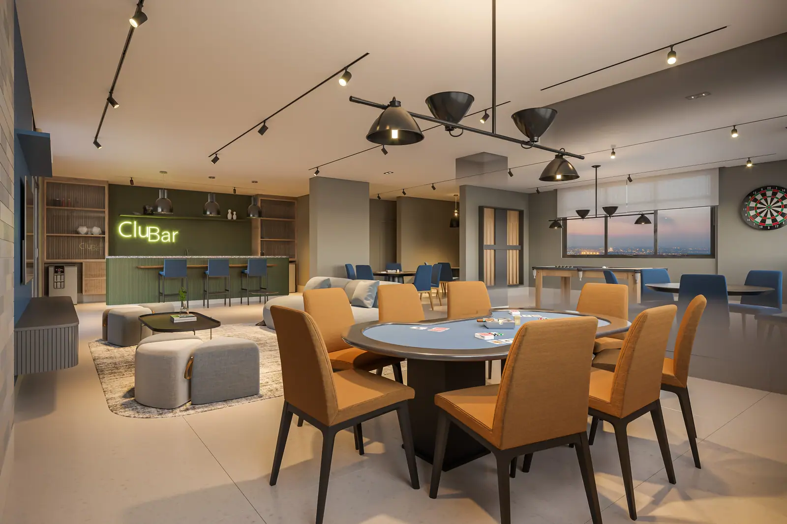 Salão de jogos adulto com 125m² - 1º Subsolo · Perspectiva artística