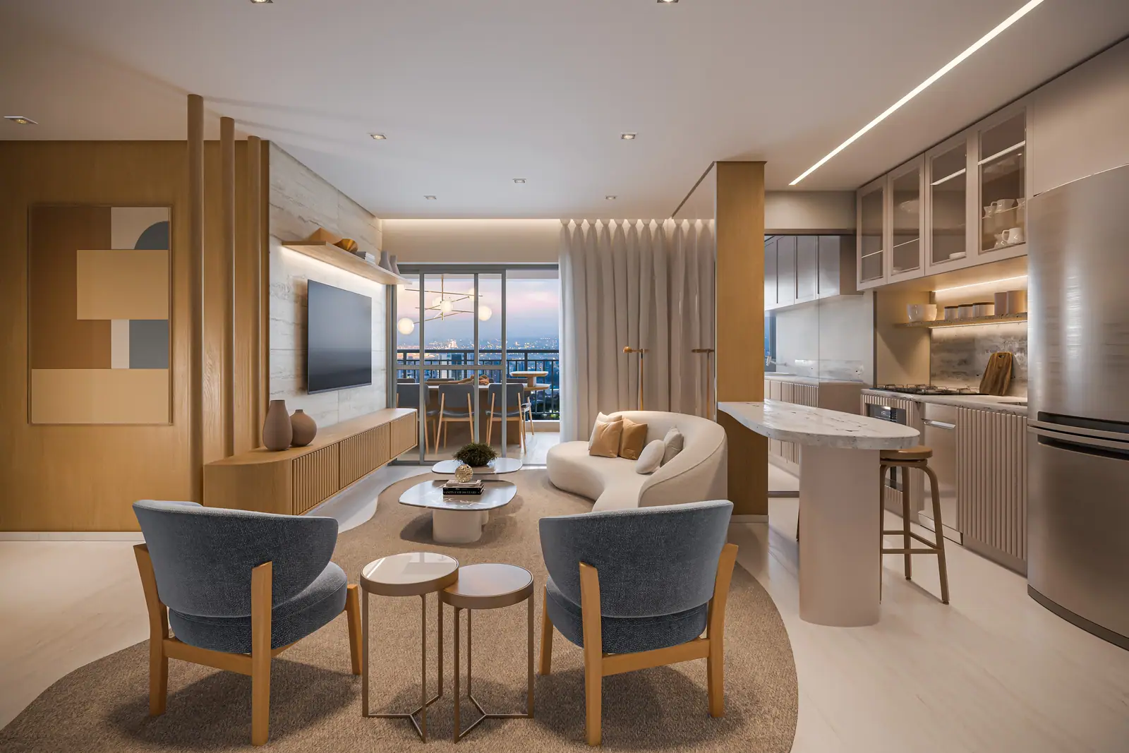 Living do apto. de 3 suítes - 103m² · Perspectiva artística
